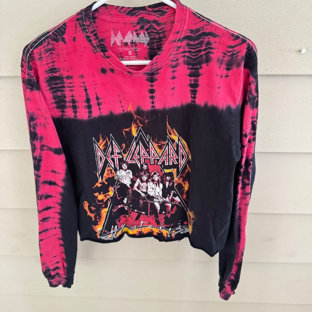 Def Leppard Old Graphic Tee Long Sleeve Tie Dye Cropped Top Band T Shirt
S